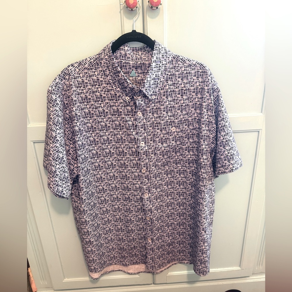 Navy Blue and White Casual Button Down Shirt